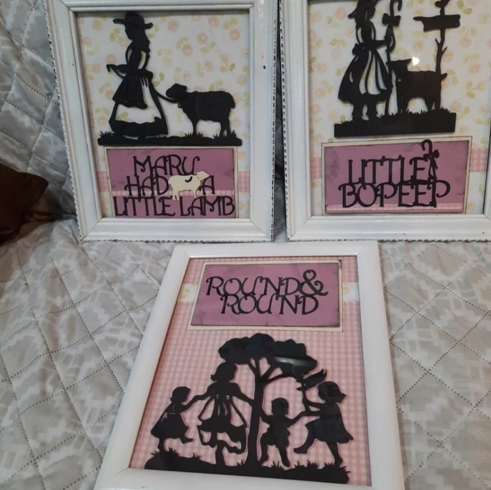 Lot 3 Handmade Framed Nursery Rhyme ArT silhouette haNdmade chIld